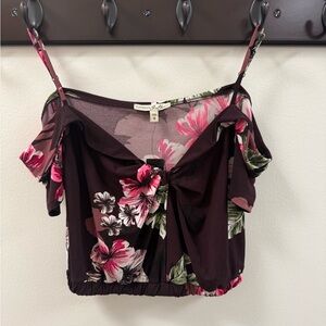 Express Floral Black and Pink Crop Top